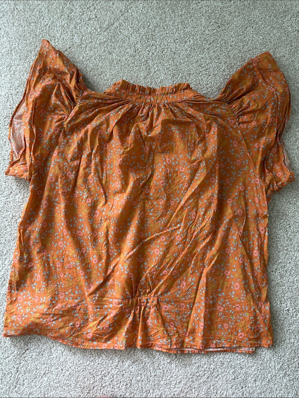 Trovata Orange Floral Flutter-Sleeve Peasant Top - Picture 3 of 4
